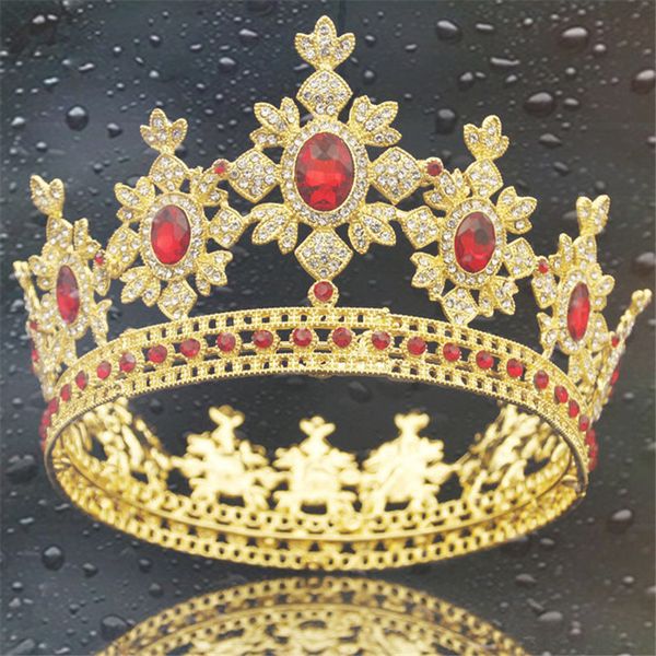 

baroque luxury crown bridal tiaras and crowns round diadem royal queen king tiara headband wedding hair jewelry accessories, Golden;white