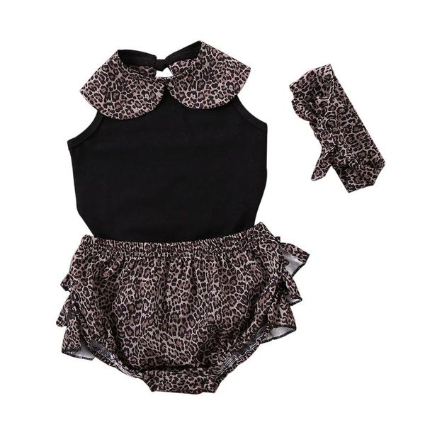 

newborn kid baby girl clothes sleeveless romper leopard pp shorts outfit, White