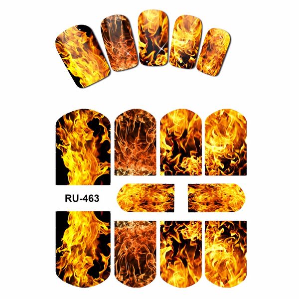 

nail art nail water sticker decal full cover red blue sweet hearts fire flame blaze ru463-468, Black