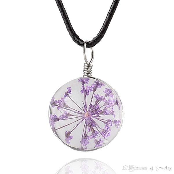 

2018 fashion pendant necklace creative real dry flower glass round rope chain necklace for women trendy jewelry 4036-5, Silver