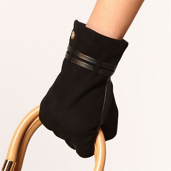 

fashion women suede sheepskin gloves autumn winter plus velvet genuine leather elegant lady driving glove el004nc, Blue;gray