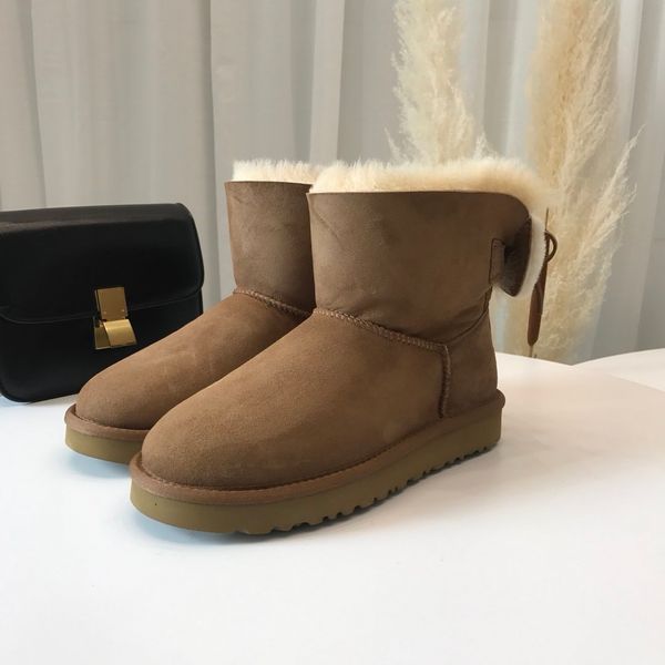 

sheepskin suede wool sheepskin wool fur lining women's short winter boots casual non-slip wear-resistant shoes butterfly boots, Black