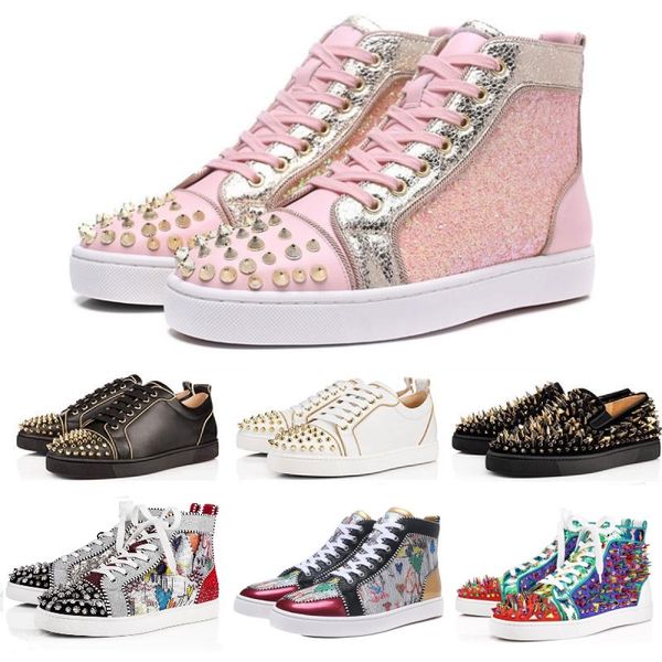

spikes high red bottom pik pik studded sneakers shoes women men luxury designer flat casual red sole autumn winter casual, Black