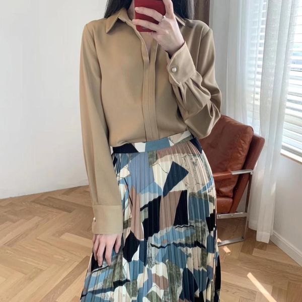 

women shirt 2020 spring new pure color temperament was thin shirt women, White