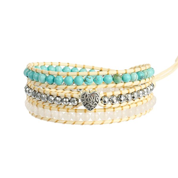 

rope handmade wrap bracelets for women men natural turquoise white jade silver plated hematite bracelets love in the heart couple gifts, Black