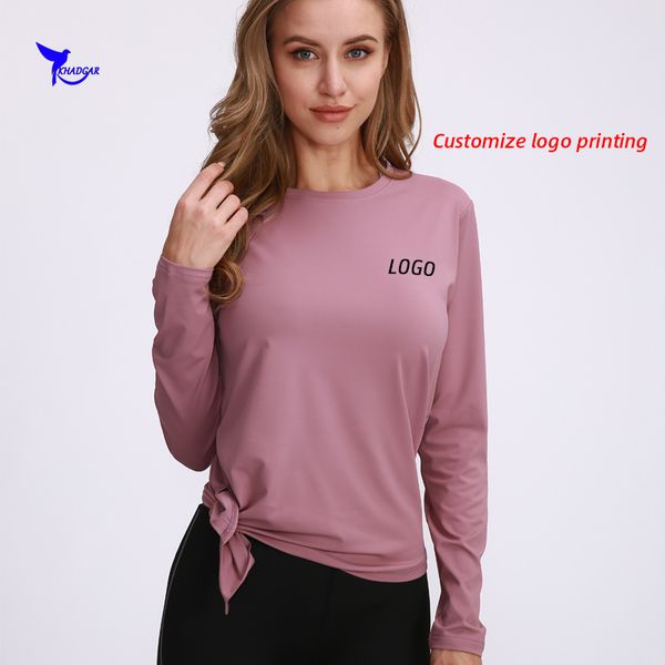 

customize yoga shirts women quick dry loose sweatshirt long-sleeved gym side split fitness running workout sportswear, White;red