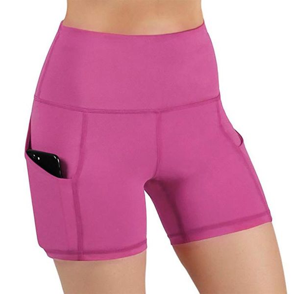 

women sports workout gym high waist soft tights sweat absorbing slim fit quick dry elastic yoga shorts with pocket solid summer, White;red