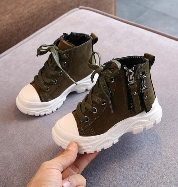 

autumn winter children ankle boots girls martin boots boys plush snow motorcycle side zipper kids sport shoes, Black;grey