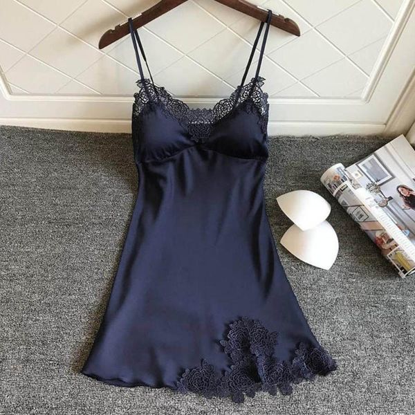 

women satin nightgown strap night dress female v-neck nighties sleeveless sleepwear ladies silk satin night dress #yj, Black;red