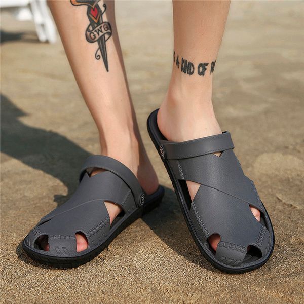 

outdoor mens fashion flat walking beach shoes sea quick hole shoe beach slipper, Black