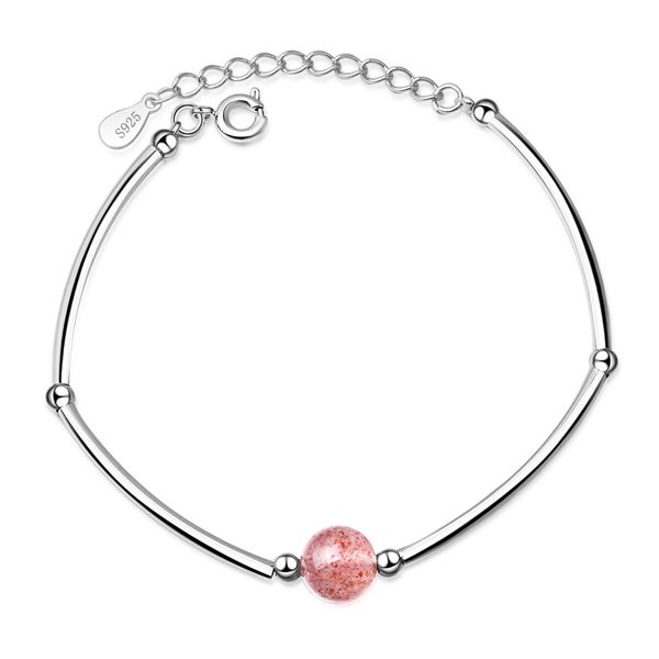 

luxury simple lucky ball pink strawberry quartz 925 sterling silver lady bracelets jewelry women choker charms chains gift girls, Golden;silver