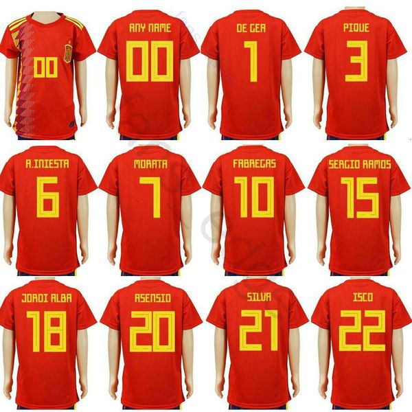 

kids spain soccer jerseys a. iniesta silva thiago asensio callejon isco sergio ramos pique morata sergio custom youth boys football shirt, Black;yellow