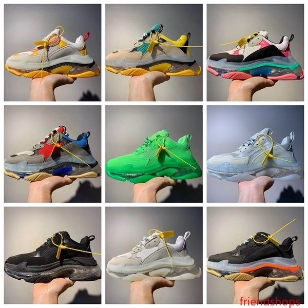 

triple s crystal bottom casual shoes green triple s sneaker men women leather casual shoes low lace-up casual flat shoes with clear sole