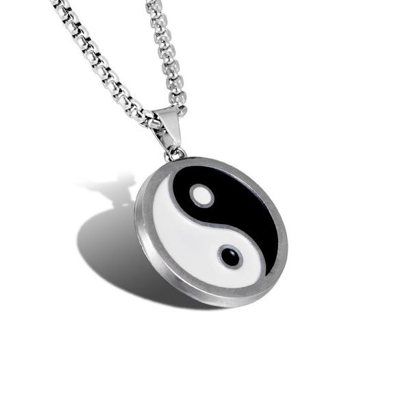 

punk chinese tai chi pendant necklaces for women stainless steel long necklace hip hop jewelry dropshipping, Silver