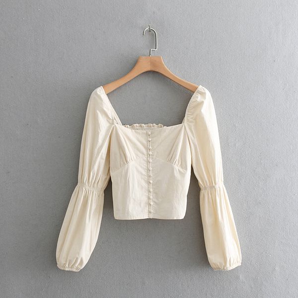 

court style square collar casual short blouse shirt women retro puff sleeve elastic chic chemise blusas ls3273, White