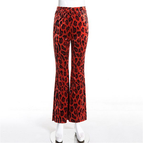 

womens designergold velvet trumpet leopard-print high waist hip-covered casual pants, Black;white
