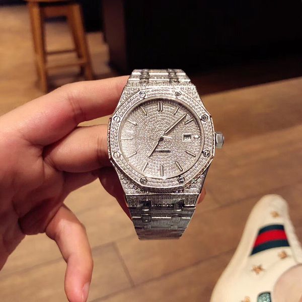 

tw designer watches luxury mens watches automatic mechanical watch foldable strap all hand-inlaid diamond 41mm diamond watch, Slivery;brown