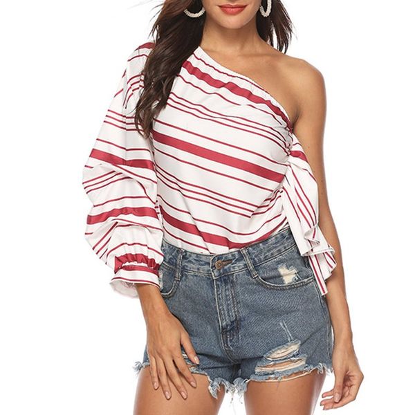 

stripe t shirt women ruffles lantern sleeve loose street travel boho fashion summer 2019 white girl casual t shirts