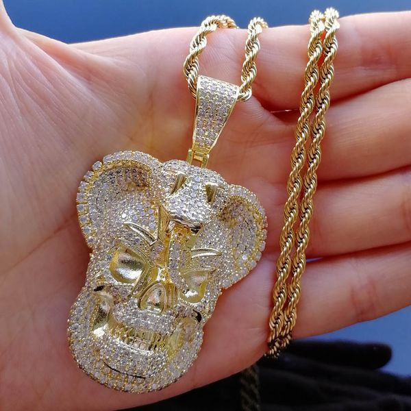 

brass cz big ears snake head skull pendants rapper necklace for men cn507, Silver