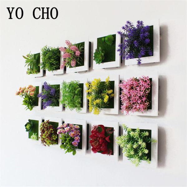 

yo cho 3d artificial plastic succulent plant home decoration wall hanger plastic frame imitation flower living room wall sticker