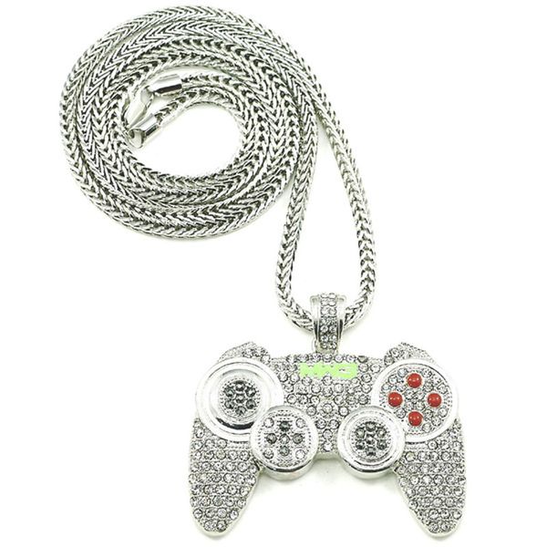 

ожерелье hip hop iced out game controller handle подвеска для женщин мужчины цвета золота кристалл rhinestone ювелирных изделий ожерелья цеп, Silver