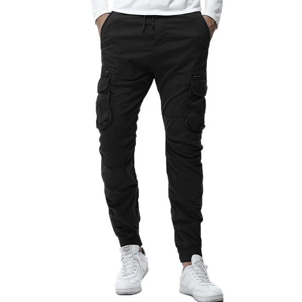 

2019 spring harem pants men 100% pure cotton drawstring casual trousers mens cargo pants joggers sweatpants male hip hop, Black