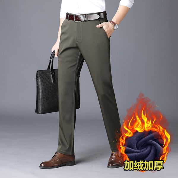 

young men's pants with fine hair thickening of 2019 winters silk cotton trousers cultivate one's morality straight iron day, Black