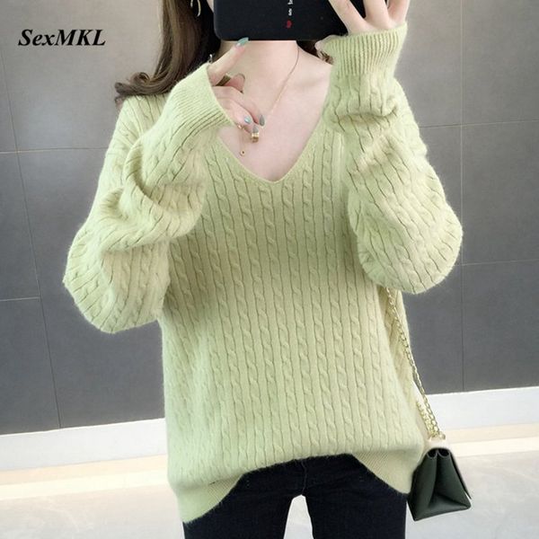 

v neck knit sweater women 2019 autumn winter long sleeve loose knitted pullover korean style sweaters pull femme, White;black