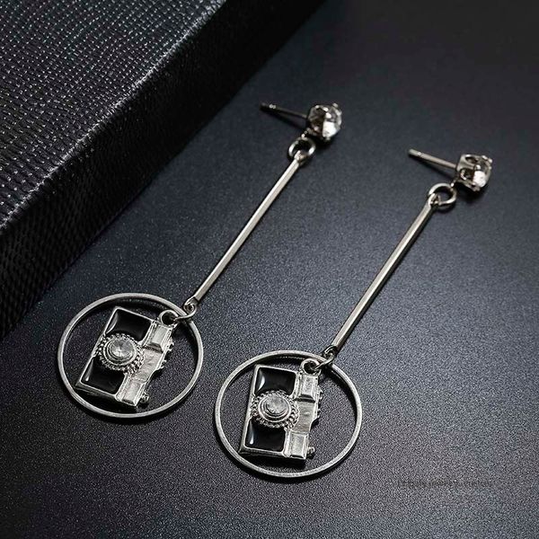 

Silver Color Simple Long Drop Earrings Women's Purse Design Round Circle Earrinigs Gift Jewelry