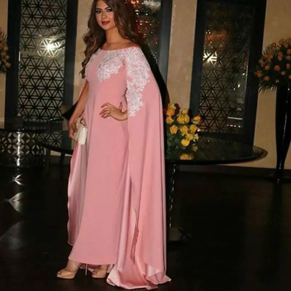 

new style dubai elegant pink chiffon applique muslim long evening prom dresses with cape off shoulder saudi arabia evening gowns china 2019, Black;red