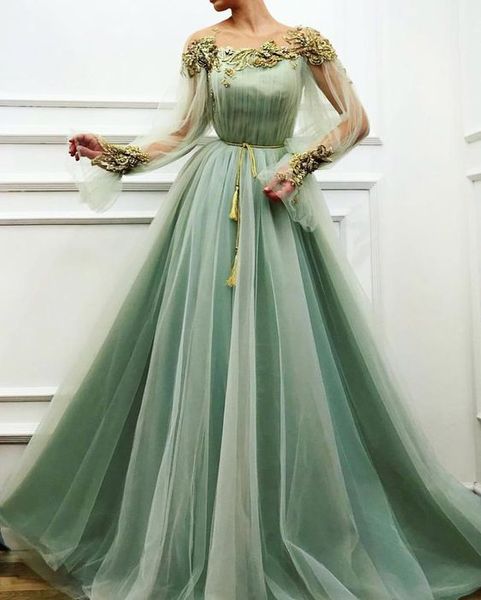 

2019 новый зеленый тюль с длинным рукавом вечерние платья плюс размер elie saab пром платья длинные дешевые линии вечерние платья вечерние п, Black;red