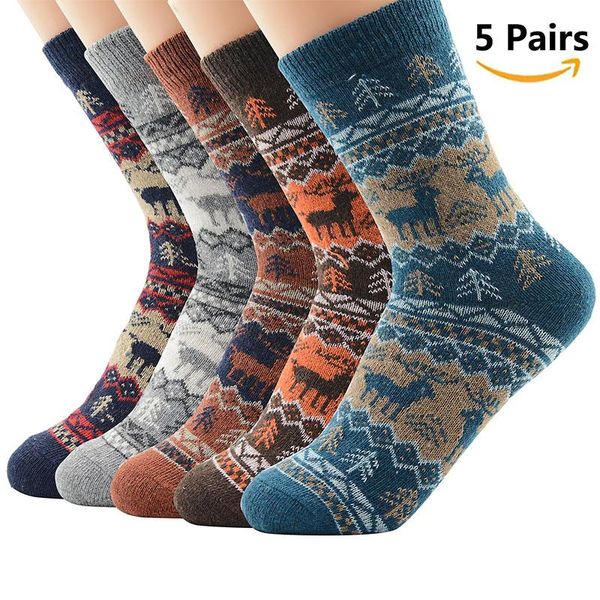 

christmas 5 pairs men women warm winter socks soft cashmere warm socks wool socks winter thermal sock wool breathable, Black