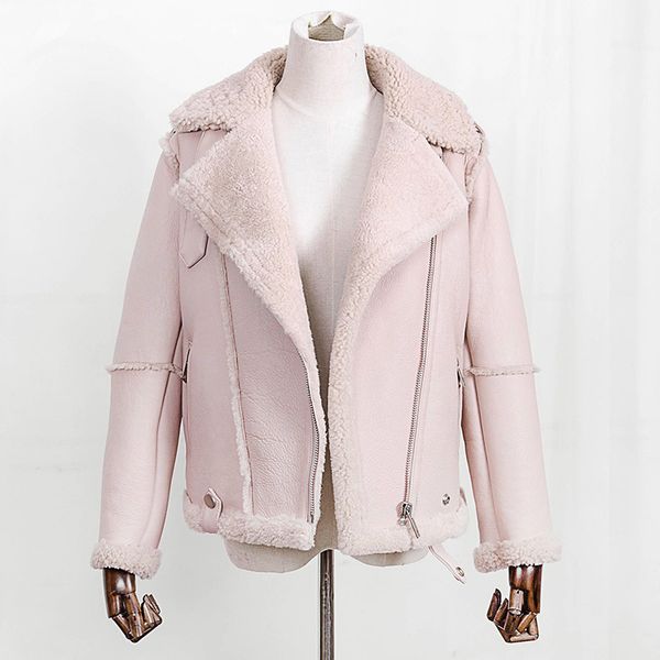 

maylofuer 100% genuine leather jacket pink color real sheepskin coat women locomotive coats long sleeves cool style, Black