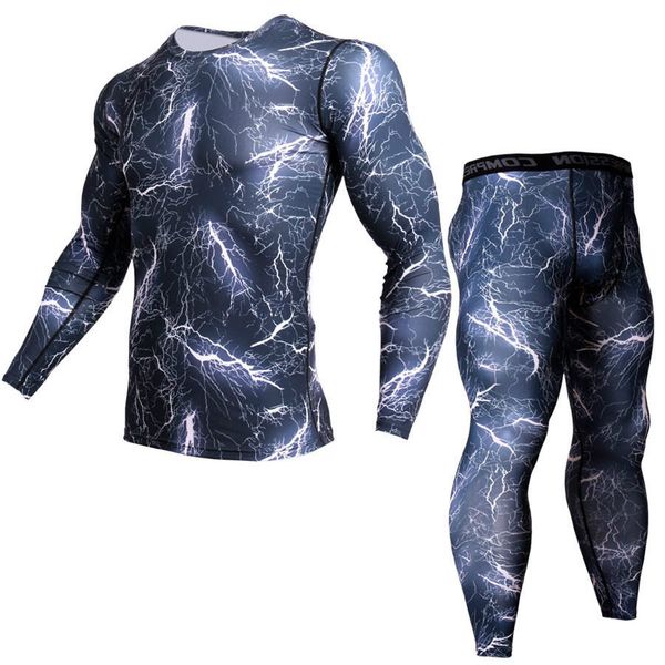

mens compression shirt pants set bodybuilding tight men running clothing long sleeves shirts leggings camouflage fitness sports, Black;blue