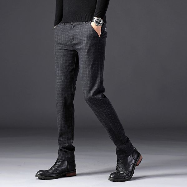 

2020 spring autumn new men's long pants regular straight fit smart pockets and zipper casual elasticity trousers 38, Black