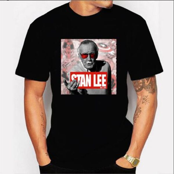 

Mens Designer Casual T Shirt Stan Lee Printed Mens Cotton Black Short-sleeved Shirt Male with Size S-3XL
