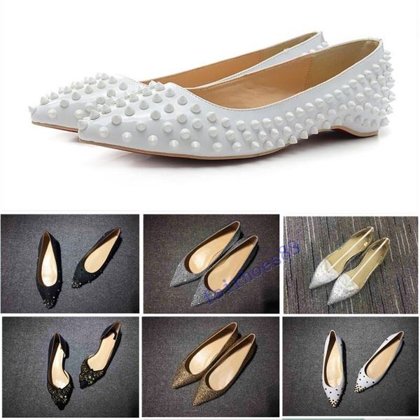 

glitter red bottom spiked flat shoes women red sole shoes sequins heels party wedding shoes pointed toe pumps 35-42, Black