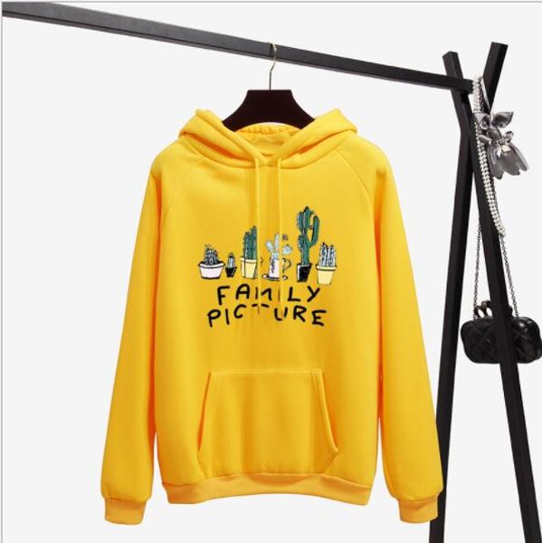 

winter coat loose thick hoodies women sweatshirt kawaii cactus family picture harajuku pullover office lady feminino clothes, Black