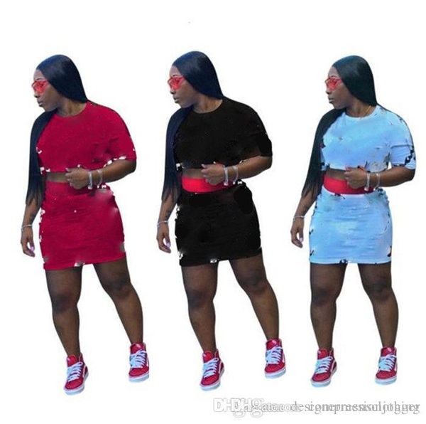 

dew талии женщин 2 шт летние наряды летние sexy печати с коротким рукавом плюс размер 2pcs наборы дамы дизайнер панелями юбки, White