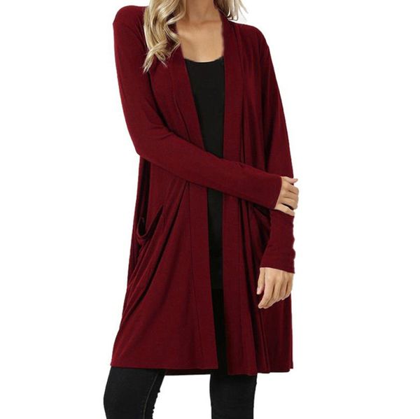 

new fashion womens open front away cardigan sweater long sleeve plus pockets loose drape drop shipping, Tan;black