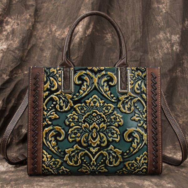 

genuine embossed leather handle bags vintage leisure female tote briefcase handbag women messenger shoulder crossbody bag
