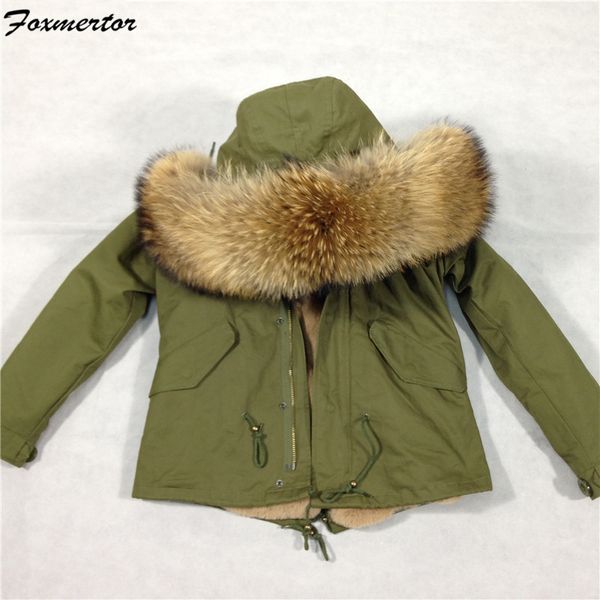 

2019 winter parka with real fur collar women jackets warm large raccoon fur hooded coat for women army khaki parkas female#qq, Black