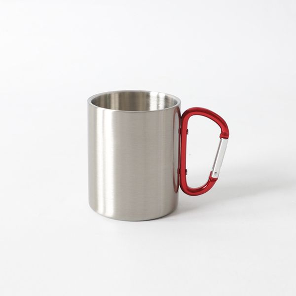 10oz Sublimation Silver Coffee Mug With Carabiner Handle Stainless