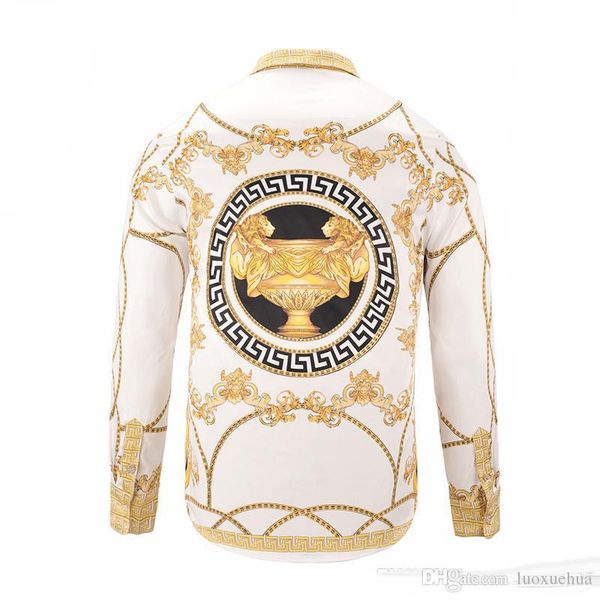 

2018 the new fashion wave of men floral print colour mixture luxury casual harajuku shirts short sleeve men's medusa shirts -2xl, White;black