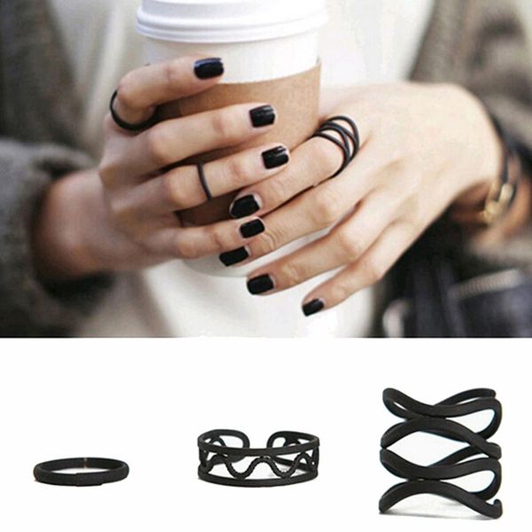 

3pcs/set punk black wavy stacking above knuckle midi finger ring jewelry, Golden;silver