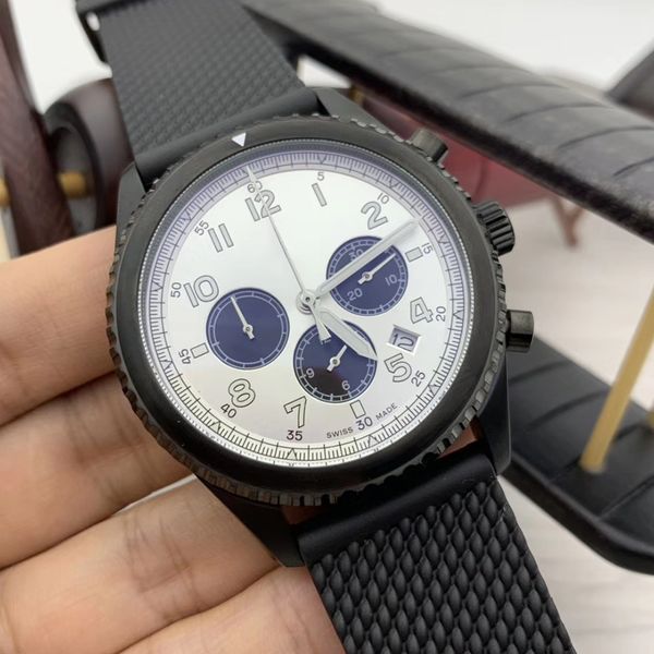 

большой авиатор 8 календарь кварцевый хронометр мужские часы pilot часы белый циферблат дата arabic количество маркеры наручные часы, Slivery;brown