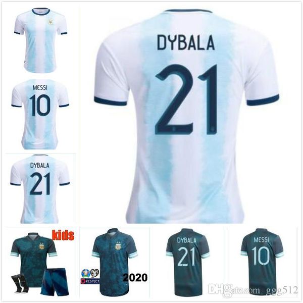 

2020 аргентина футбол джерси главная # 10 messi футбол рубашка 19/20 copa américa away # 9 агуэро # 21 dybala # 22 lautaro футбол униформа, Black;yellow