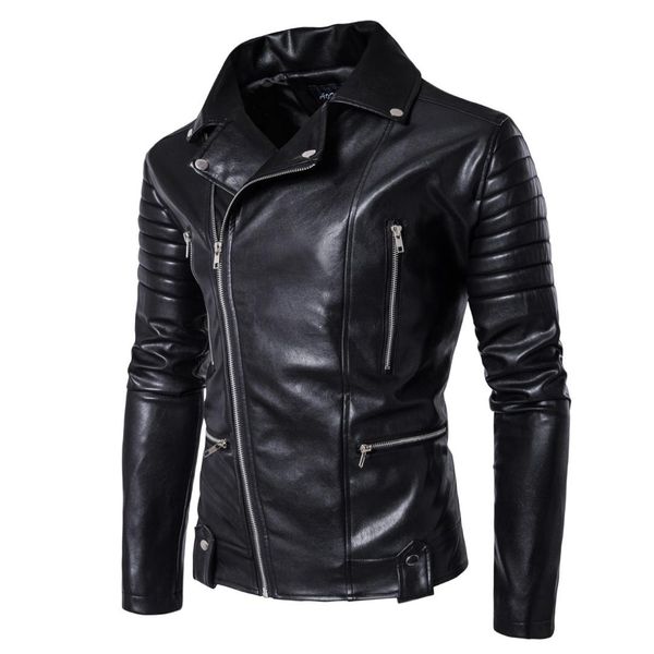 

ouma 2019 new style fashion men locomotive leather coat multi-zipper leather jacket coat large size b003, Black