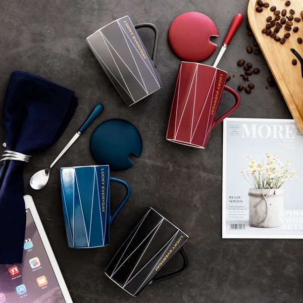 2019 Tifan Ceramic Cup With Covered Spoon Nordic Coffee Mug Creative Simple Wholesale Customized Water Cup Ceramic Gift From Ywjhds 9 35