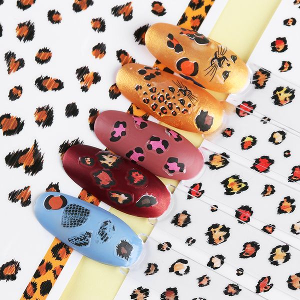 

1sheet 3d leopard snake print stickers for nail decorations beauty manicure adhesive tips polish wraps nail accessory, Black